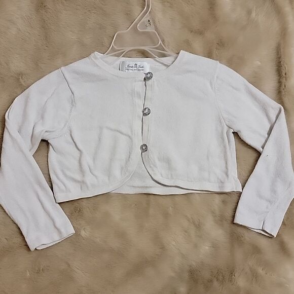 JANIE AND JACK SPECIAL OCCASION WHITE CROPPED CARDIGAN W DIAMOND BUTTONS, SIZE 3 - Picture 1 of 5